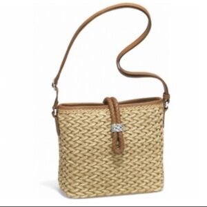 BRIGHTON WOVEN JUTE TWINE BROWN BRAID STRAP CROSSBODY BAG